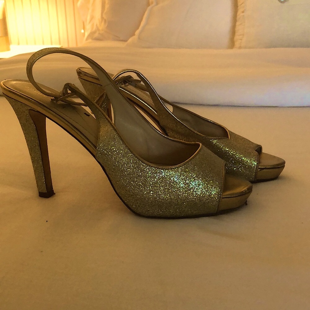 Kate Spade Glittery Gold 4 inch Heels in Size 8